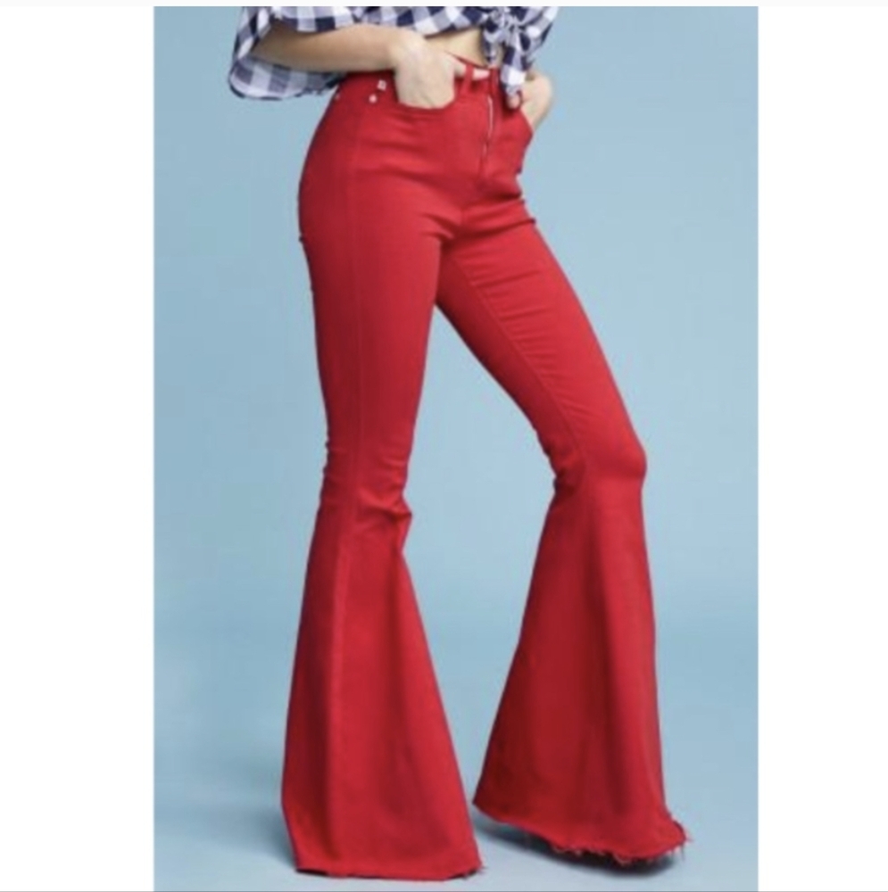 Judy Blue Size 1 | 25 Red Stretch Denim High Waist Super Flare Raw Hem Jeans